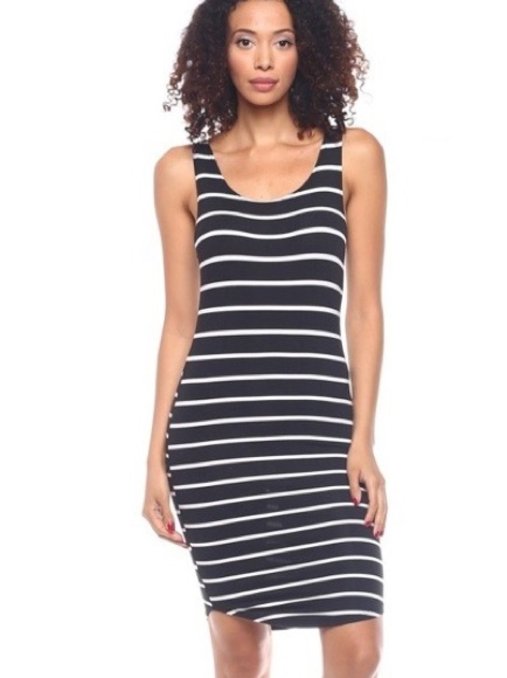 Striped Sleeveless Midi Dress in Black and White